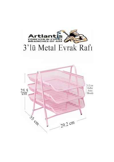Mavi Metal Evrak Rafı 3 Lü Masaüstü Kalemlik 3 Lü Ve Fileli Çöp Kovası 1 Paket Masaüstü A4 Dosya Düzenleyici Not Mavi