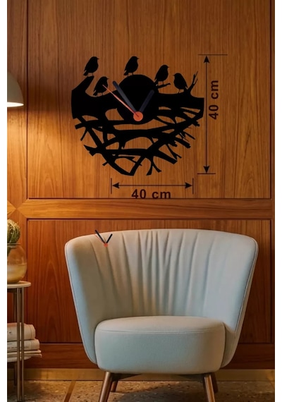 Mey İthalat Dallarda Kuşlar Tasarım Ahşap Duvar Saati - 40x40 Cm Dekoratif Saat Çok Renkli