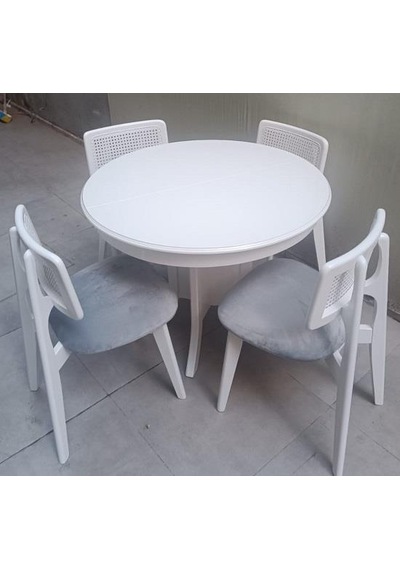 Masa Kutu Sandalye Zia Takım Model 90405 Kayın Parlak Beyaz Lake El Yapımı