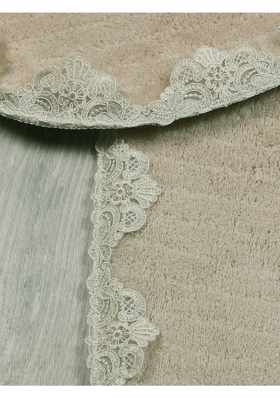 Çeyizlik Güpürlü Dantelli Banyo Paspas Takımı Kaymaz Taban 2'li Bej 60x100 50x60 Cm