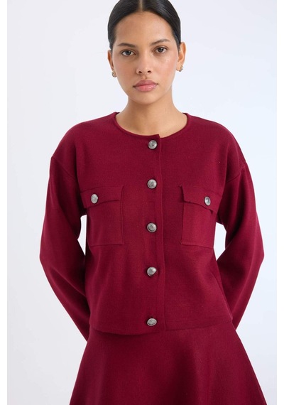 DeFacto Regular Fit Bisiklet Yaka Düğmeli Triko Hırka E5562AX24CWBR467 Bordo