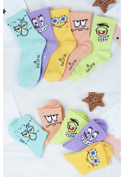 Bgk 5 Çift Bebek Sünger Bob Desenli Çorap Çok Renkli