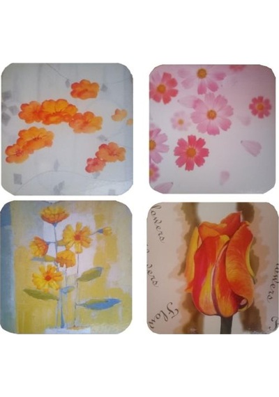 Ahşap Bardak Altlığı 4 Adet Çiçek Desen1 9x9cm Çok Renkli