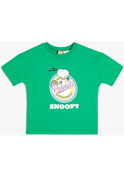 Koton Snoopy Tişört Lisanslı Kısa Kollu Bisiklet Yaka Pamuklu Yeşil 4smb10413tk Yeşil