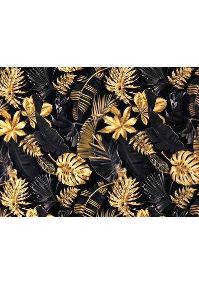 Enesar Home Gold Siyah Yaprak Desenli Kumaş Dijital Baski Döşemelik Kumaş 100 x 140 cm
