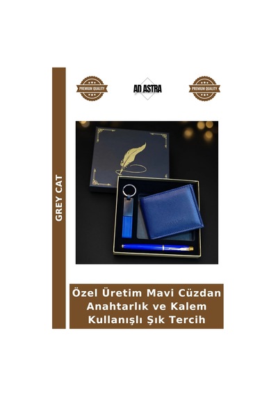 Grey Cat Özel Üretim Mavi Cüzdan Anahtarlık Ve Kalem Kullanışlı Şık Tercih Çok Renkli