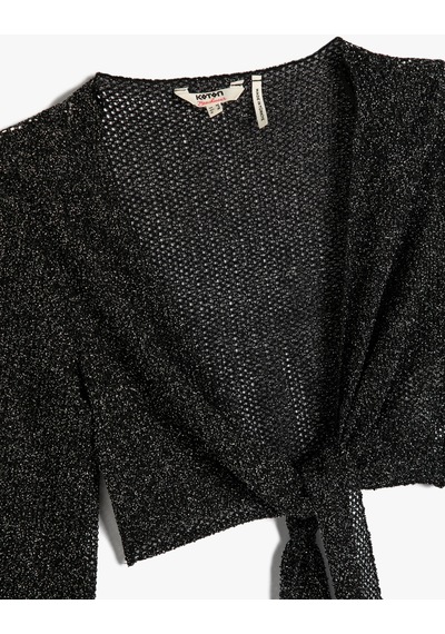 Koton Crop Bluz Simli Önden Bağlamalı İspanyol Kol Siyah 3sak90002bk 3SAK90002BK999