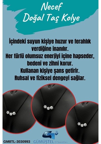 Sertifikalı Necef Doğal Taş Kolye Çok REnkli