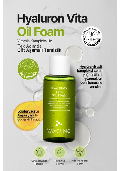 Maxclinic Vitamin Kompleksi ile Tek Adımda Çift Aşamalı Temizlik MAXCLINIC Hyaluron Vita Oil Foam 60 GR