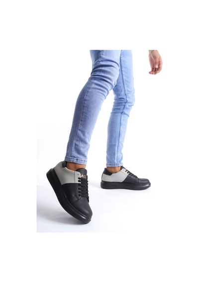 Slw151 Boost Bağcıklı Cilt Süet Erkek Günlük Sneaker Ayakkabı St Siyah/gri Siyah