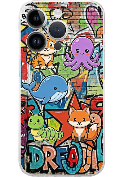 Apple Uyumlu iPhone 14 Pro Max İle Grafiti Mini Tasarımlı Şeffaf Silikon Kılıf Şeffaf