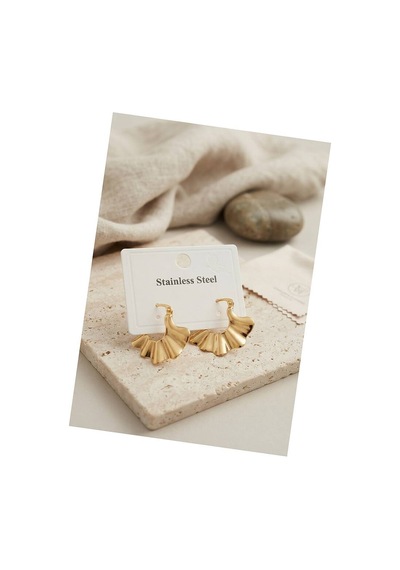 316l Çelik Gold Renk Yelpaze Model Küpe Tj-bkp12045 Evimdeyokyok