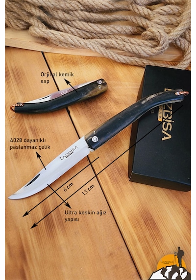 Kemik Sap Çakı Kamp Çakısı Outdoor Piknik Çakısı Vlz-b03 Siyah