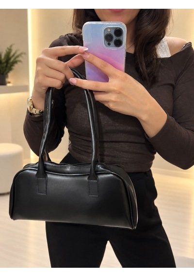 D&s Accessories Kadın Çanta Retro Model Uzun Saplı Baget Şık Sportif Ve Casual El Ve Omuz Çantası Siyah