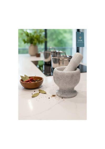 Chacha Home Luxury Granito El Yapımı Doğal Mermer Havan & Tokmak Seti - Beyaz