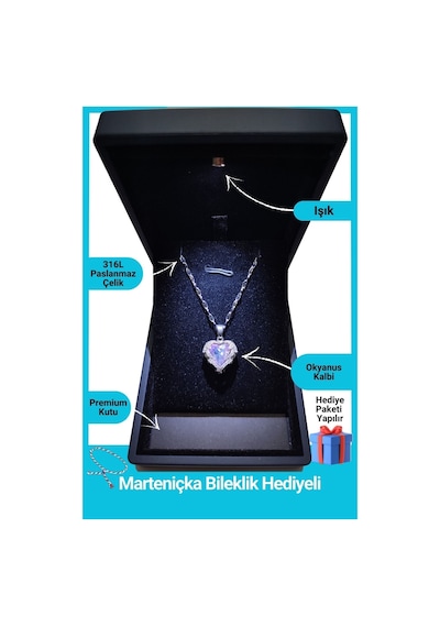 Işıklı Premium Kutuda | Zirkon Taşlı Kalp Kolye |  14 Şubat Sevgililer Günü Hediyesi |  Kadın