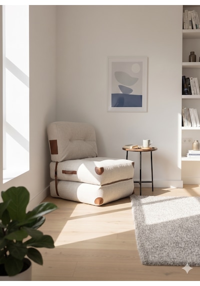 Viscolog Comfy Yeni Nesil Bohem Tekli Koltuk,yataklı Katlanır Berjer,yer Yatağı, Modüler Yapı 75x75cm 85cm Krem