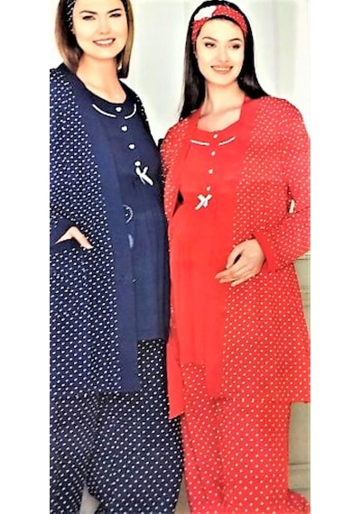 Hb sabahlıklı lohusa pijama takımı Kırmızı