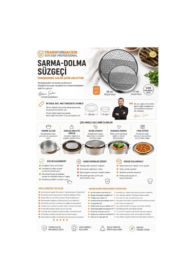 Transformacion 2'li Sarma Dolma Süzgeci, Paslanmaz Çelik Pişirme Altlığı, Yanmaz Yapışmaz Tencere Tabanı 719157 Diğer