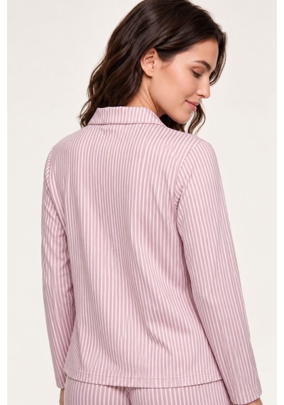Gd Goldoremi Kadın Premium Gömlek Yaka Önden Düğmeli Regular Fit Çizgili Uzun Kollu Pijama Takım PEMBE Gd Goldoremi Kadın Premium Gömlek Yaka Önden Düğmeli Regular Fit Çizgili Uzun Kollu Pijama Takım PEMBE