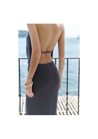Mai Collection Mai Studios Co. Fahmin Degaje Yaka İndigo Uzun Elbise İndigo