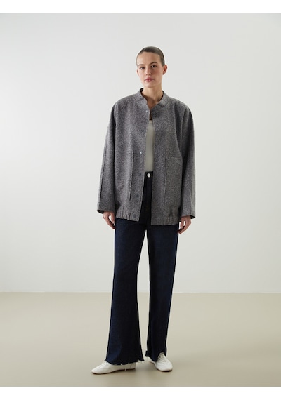 Lcwaıkıkı Classic Gri Kolej Yaka Oversize Kadın Bomber Mont