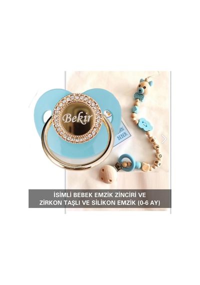 Sahi Aksesuar İsimli Bebek Emzik Zinciri ve İsimli Bebek Silikon Emzik BEZYI274 Mavi