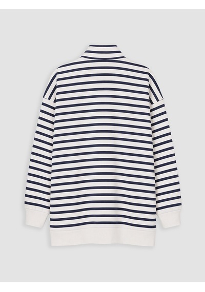 Lcw Modest Lacivert Çizgili Kadın Kalın Sweatshirt Tunik
