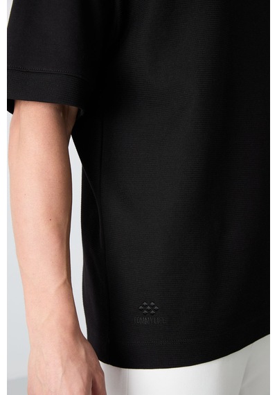 Tommy Life Siyah Pamuklu Kalın Yüzeyi Dokulu Oversize Fit Basic Erkek T-shirt - 88335 Siyah