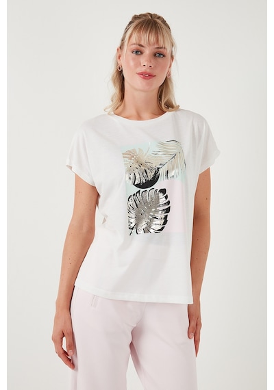 Lela Baskılı Bisiklet Yaka Regular Fit Bayan T Shirt 6671004 Ekru
