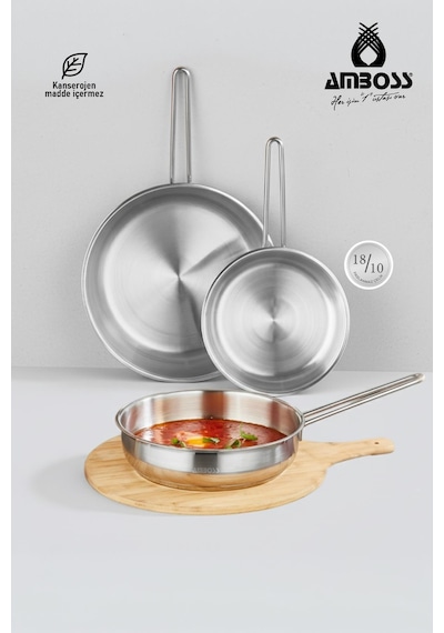 Vento Steel İndüksiyon Tabanlı 3 Parça Tava Seti 20-24-28 Cm Gri