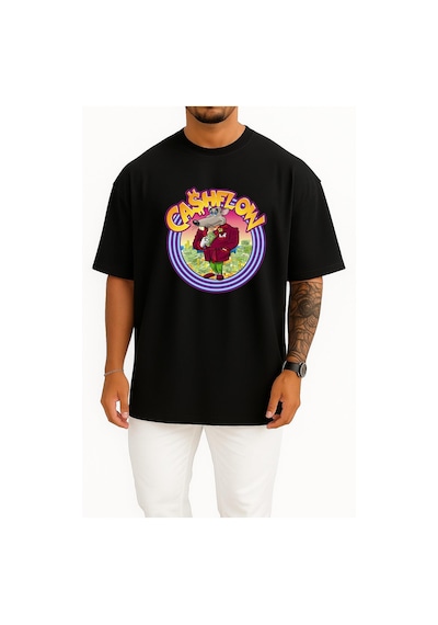 Bahriyeli Collection Oversize Cashflow 101 Rich Dad Poor Göğüs Tasarımlı Unisex T-shirt SIYAH