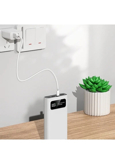 10000 Mah Çoklu Kablolu Gerçek Kapasite Powerbank Taşınabilir Şarj Aleti BEYAZ