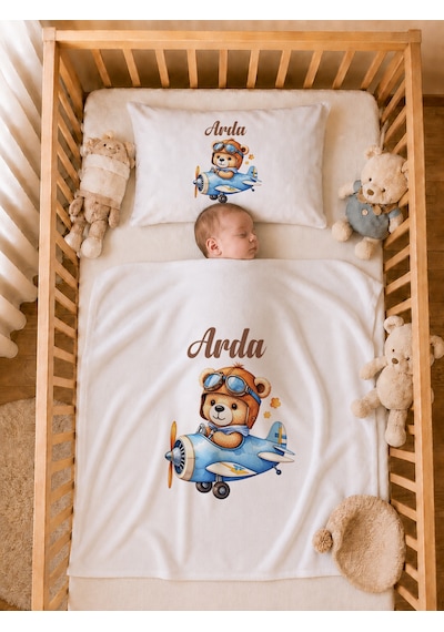 Pia Baby İsme Özel Erkek Bebek Hastane Çıkışı 5 Parça Tulum Seti %100 Pamuk Organik Baskılı 1013tyb0x Ekru