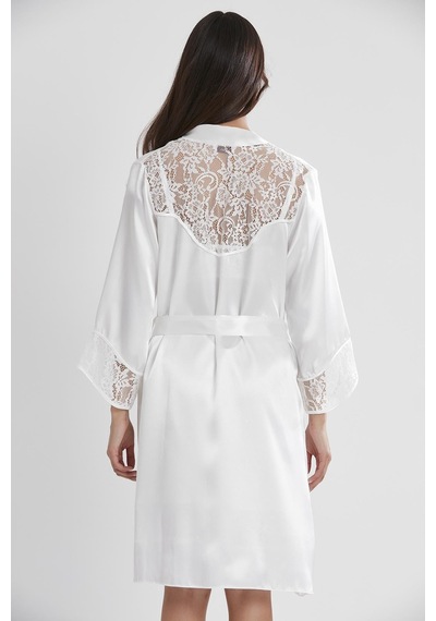 Pierre Cardin 4075 Saten Sabahlıklı Gecelik Takım - Ekru Ekru