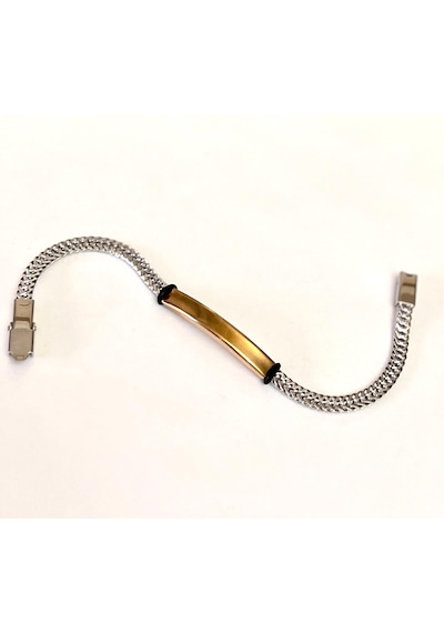 Silver&gold Renk İnce Kordon Çelik Erkek Bileklik 22 Cm Gümüş - Altın