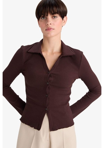 Defacto Fitted Polo Yaka Fitilli Kaşkorse Hırka G3057ax25wnbn505 Kahve