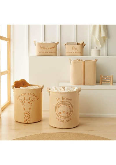 2'li Çocuk Odası Jüt Keten Kumaş Sepet Set 30 X 30 X 30 Cm Çok Renkli