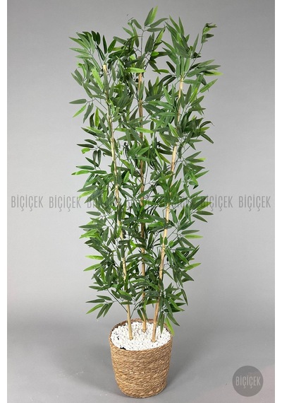 Yapay Bambu Ağacı 140cm Hasır Saksıda Krem
