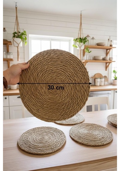 Atbyhome 4 Lü Doğal Hasır Amerikan Servis Masa Seti 30 Cm Kahverengi