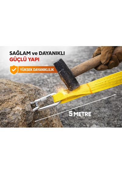 Mdstech 3 Metre 3 Ton Araç Çeki Halatı Zincir Kilitli Dayanıklı Çekme Halatı