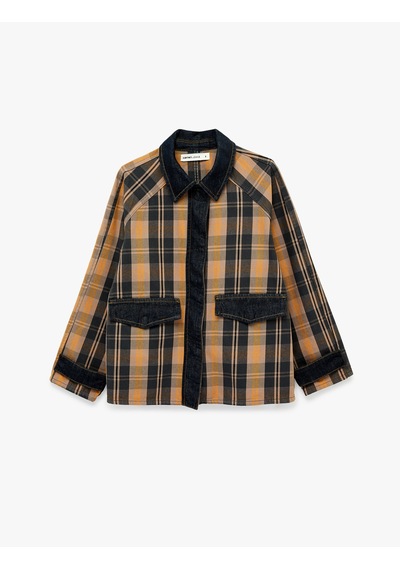 Koton Pamuklu Uzun Kollu Klasik Yaka Cep Detaylı Ekoseli Oversize Shacket Ekose 6sal50006md