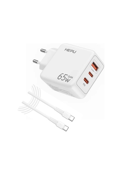 Hepu Hp-c37 Yeni Nesil Gan 65w 2x Type-c Usb-c Pd+1x Usb Qc Hızlı Şarj Adaptörü