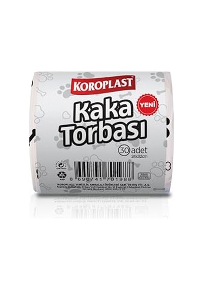 Ayrex Koroplast Kaka Torbası 30'lu Set, Kötü Koku Kontrolü Sağlayan Kedi Köpek Kaka Torbası 24x32 Cm, Kolay Kulla