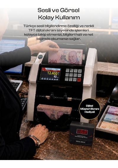 Para Sayma Makinesi - Tl Ve Euro Karışık Para Sayma Ve Dolar Adetli Sayma Özelliği - Mg + Uv + Ir Ge