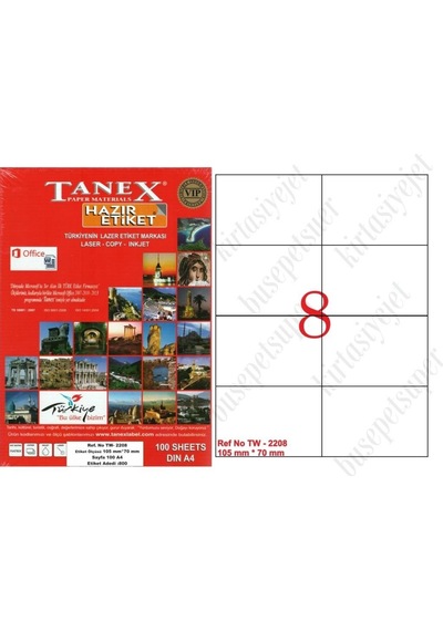 Tanex Tw-2208 Ebat 105 X 70 MM Lazer Etiket A4 Sayfada 8 Etiket