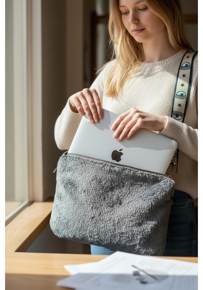 Toscase Peluş Apple Uyumlu MacBook, Laptop Çantası Nardo Gri, Evrak, Notebook Çantası 13,3 14 İnch Nardo Gri Nardo Gri