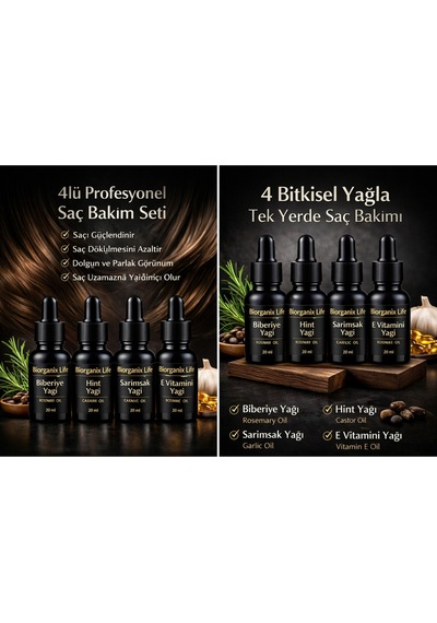 Life 4 Lü Saç Bakım Seti Biberiye + Hint + Sarımsak + E Vitamini Güçlü & Dolgun Görün