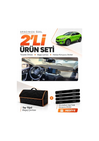 Kia X-ceed 2020-2025 Uyumlu Torpido Örtüsü + Tay Tüyü Bagaj Çantası + Sticker - Siyah Kahverengi