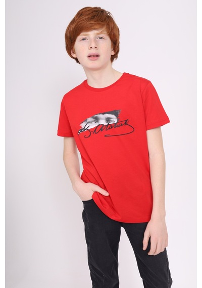 Toontoy Kids Toontoy Unisex Çocuk Atatürk Baskılı Tişört 23072 Kırmızı